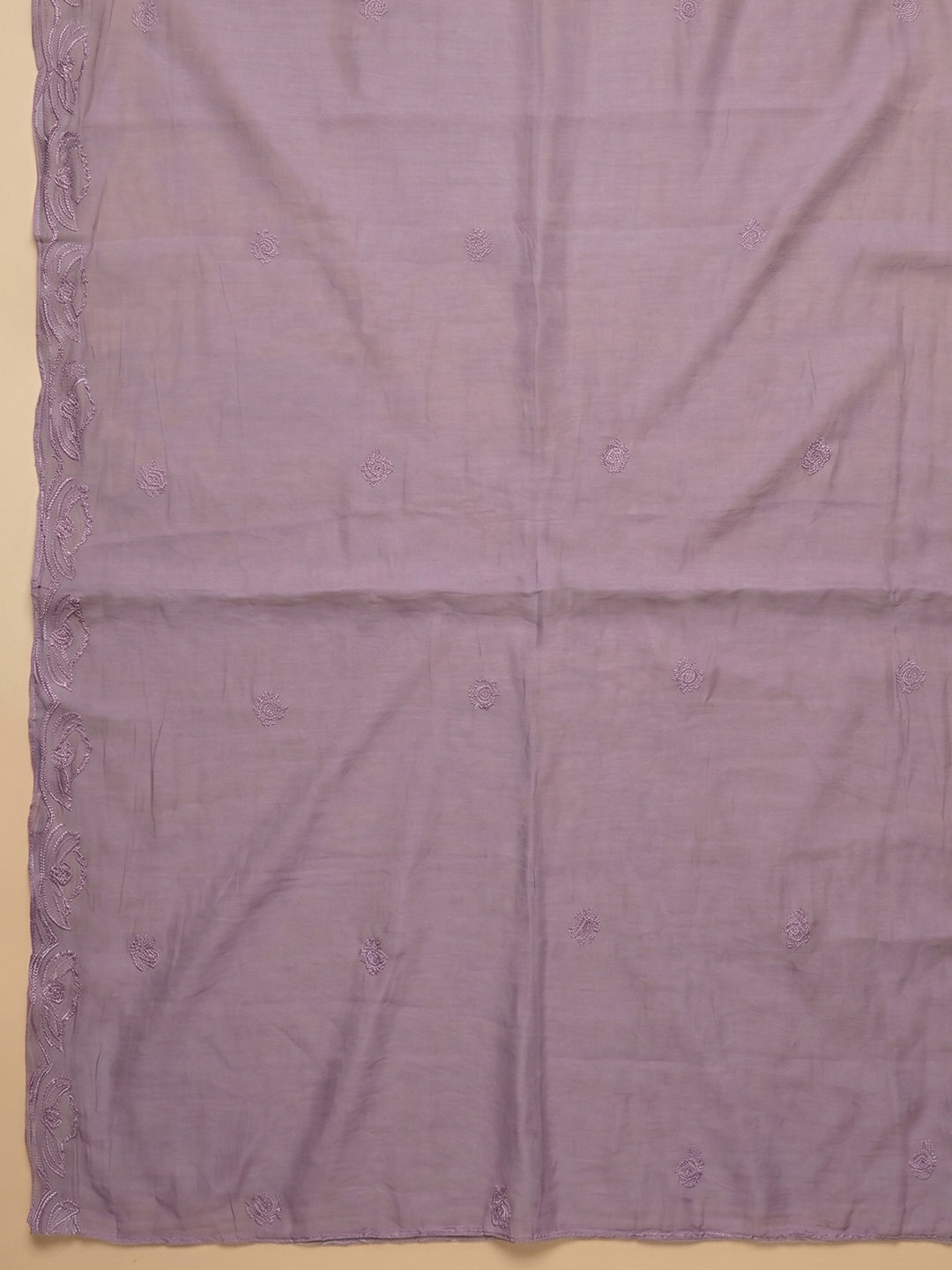 Purple Embroidered Chanderi Unstitched Suit &amp; Pant With Chanderi Dupatta