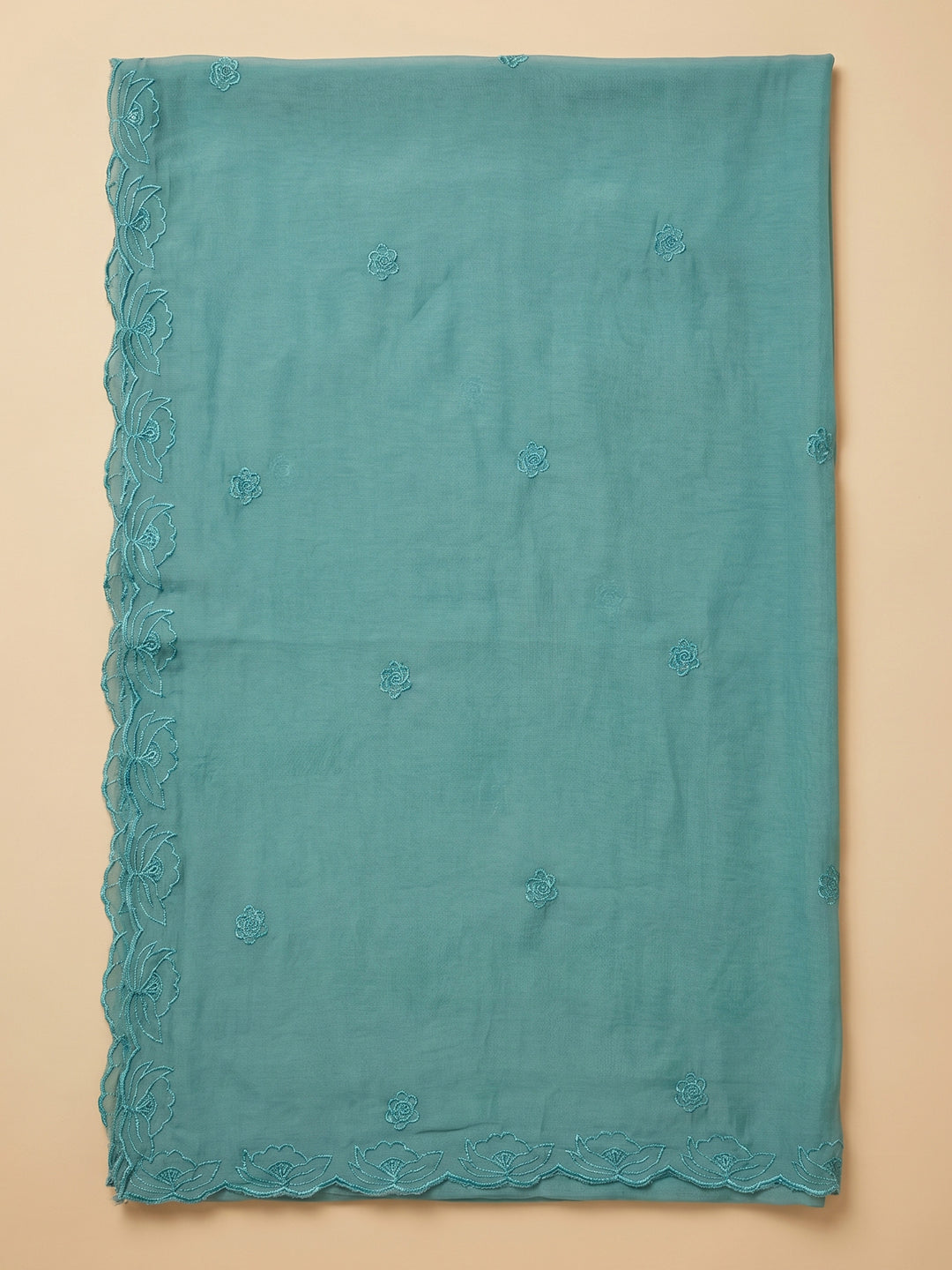 Rama Green Embroidered Chanderi Unstitched Suit &amp; Pant With Chanderi Dupatta