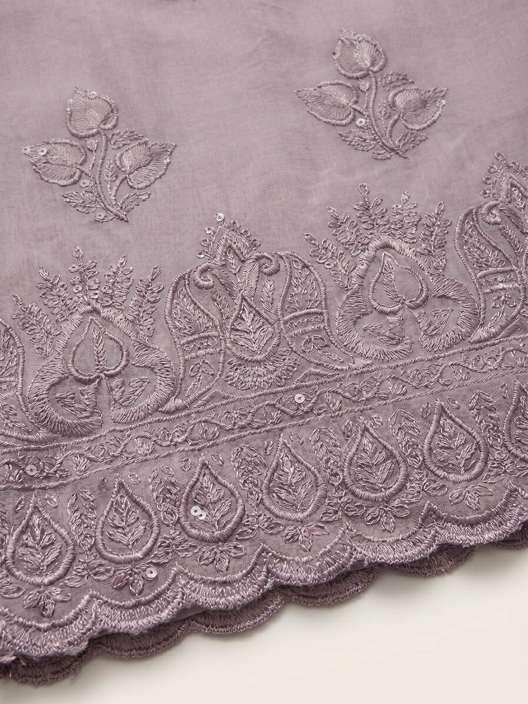 Lavender Embroidered Chanderi Unstitched Suit &amp; Pant With Chanderi Dupatta
