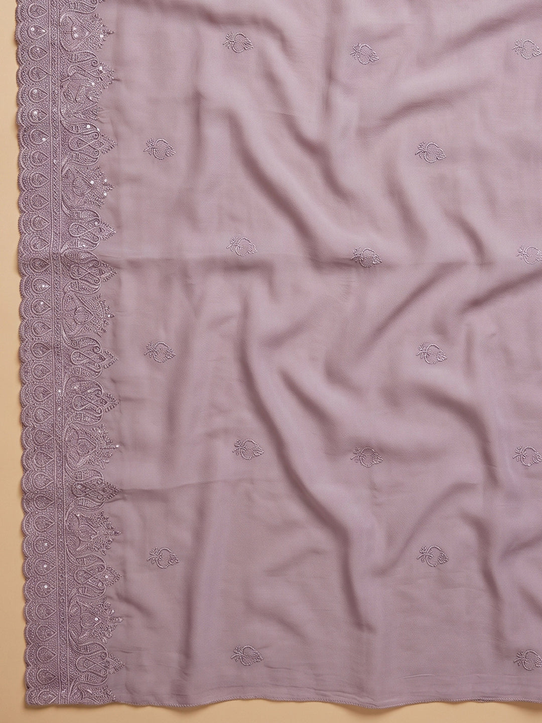 Lavender Embroidered Chanderi Unstitched Suit &amp; Pant With Chanderi Dupatta