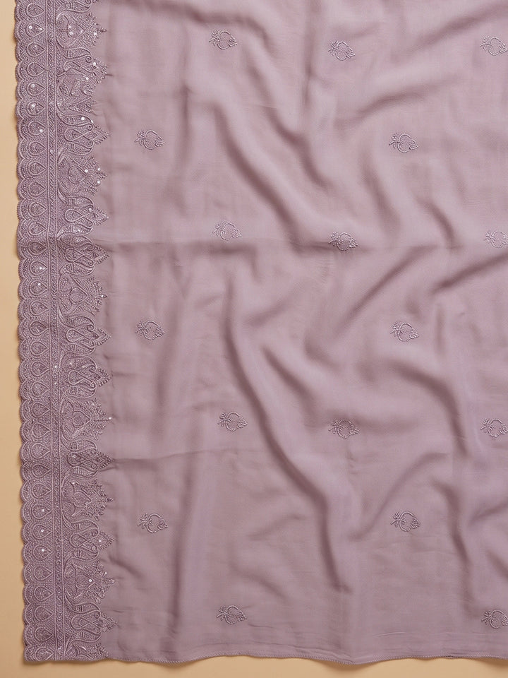 Lavender Embroidered Chanderi Unstitched Suit &amp; Pant With Chanderi Dupatta