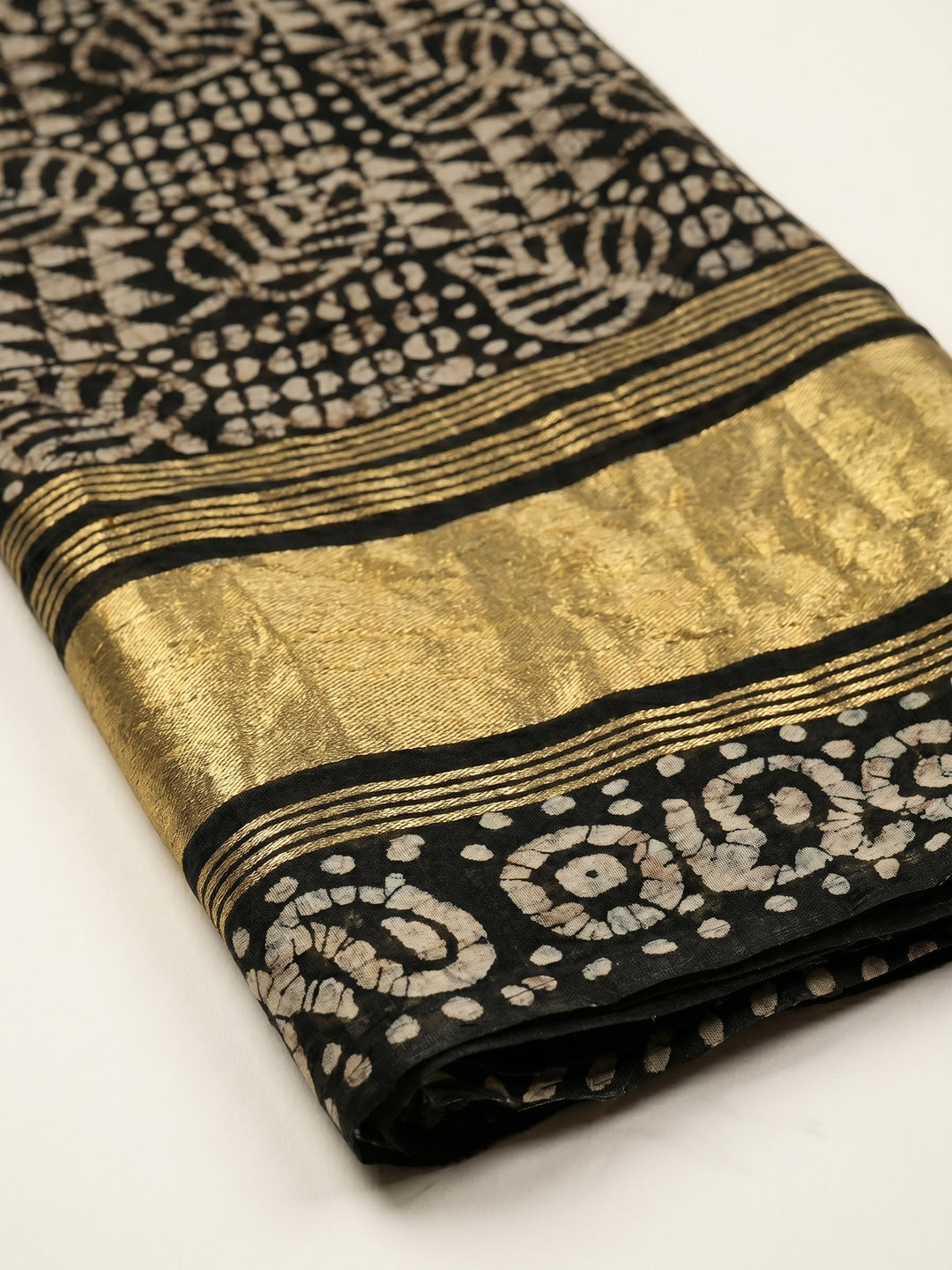 Black Printed Cotton Blend Unstitched Suit &amp; Pant With Cotton Dupatta