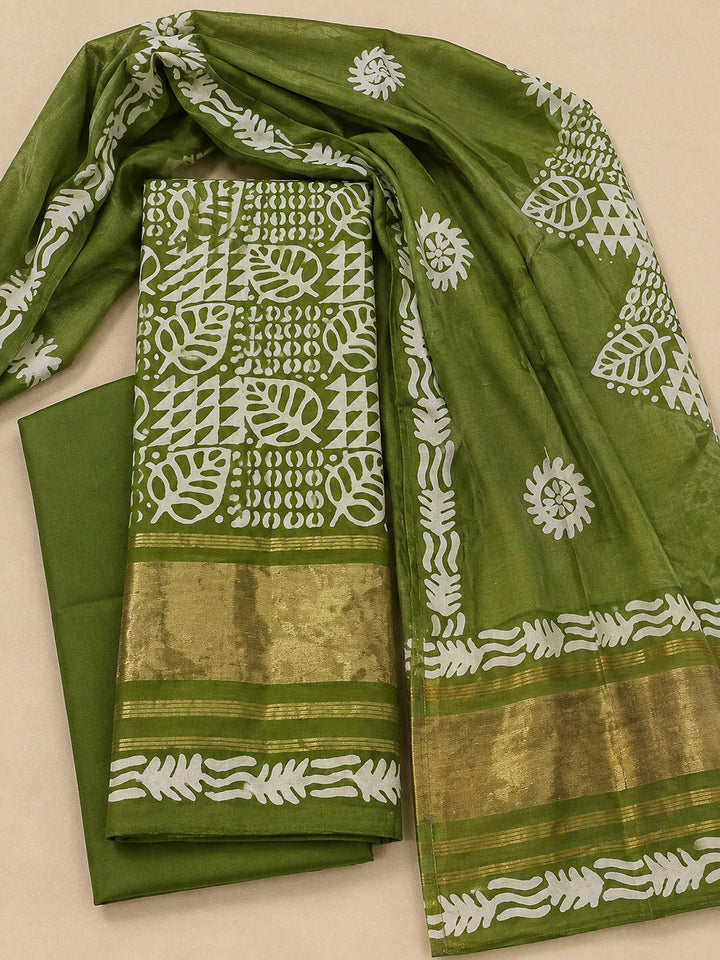 Mehndi Cotton Blend Printed Unstitched Dress Material
