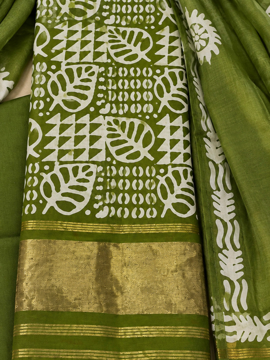 Mehndi Cotton Blend Printed Unstitched Dress Material