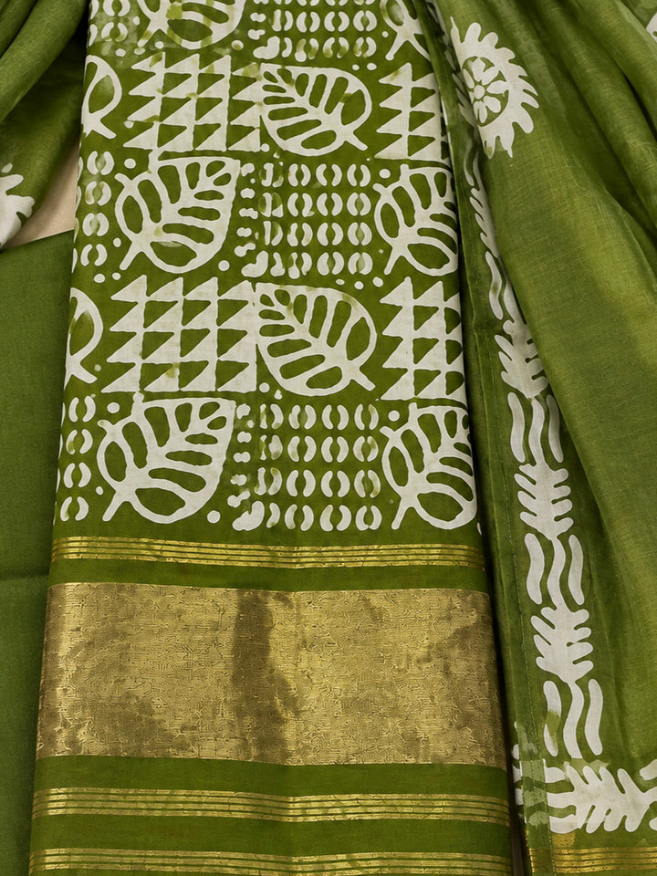 Mehndi Cotton Blend Printed Unstitched Dress Material