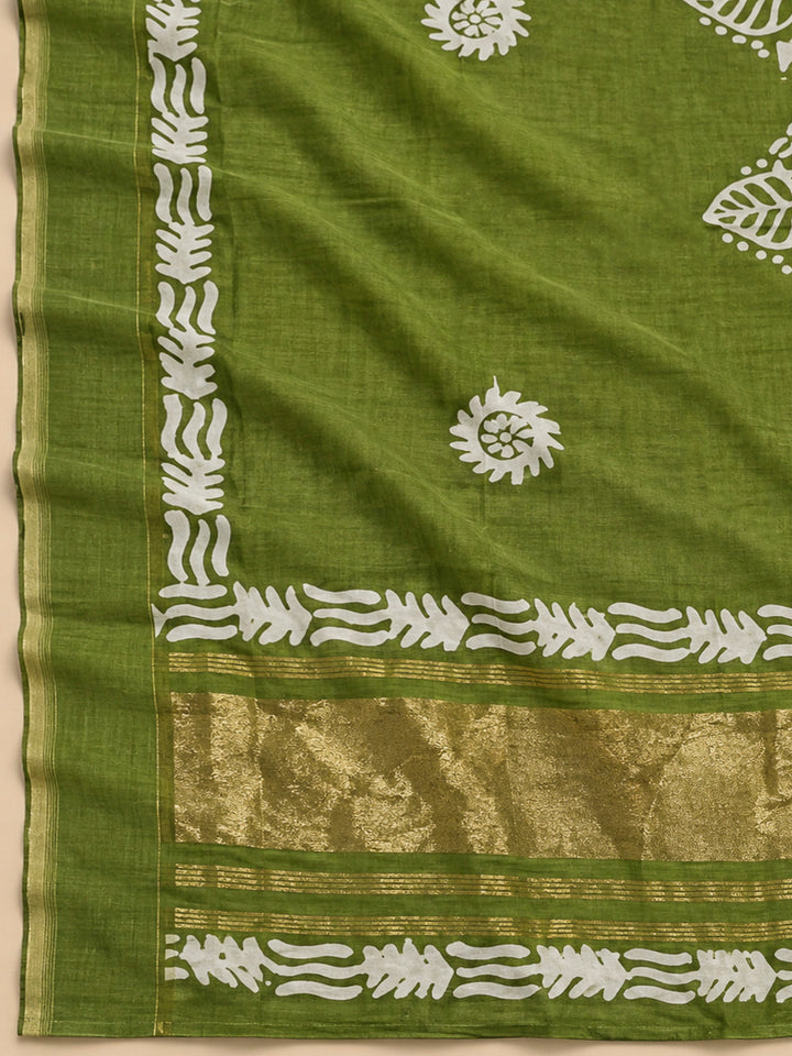 Mehndi Cotton Blend Printed Unstitched Dress Material