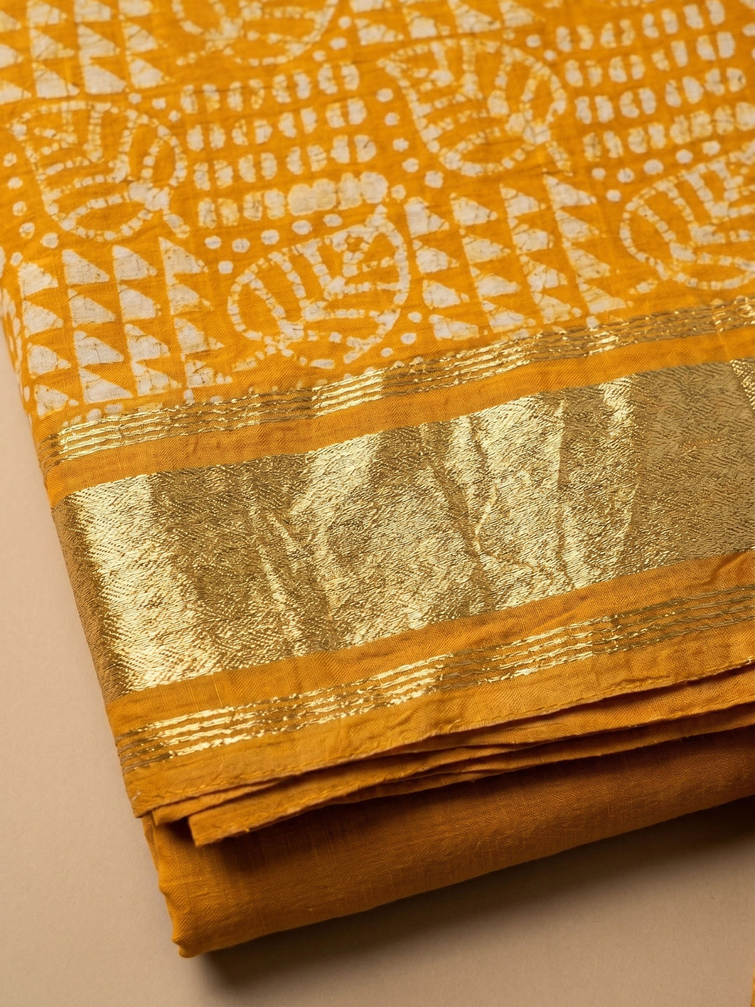 Mustard Printed Cotton Blend Unstitched Suit &amp; Pant With Cotton Dupatta