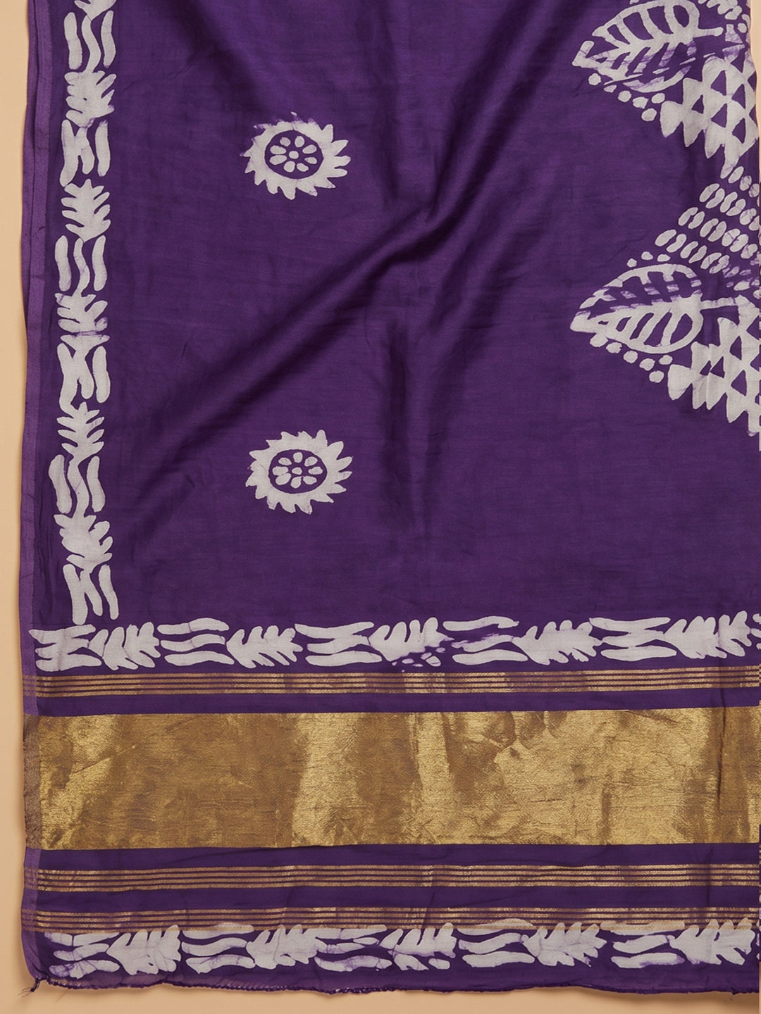 Purple Printed Cotton Blend Unstitched Suit &amp; Pant With Cotton Dupatta