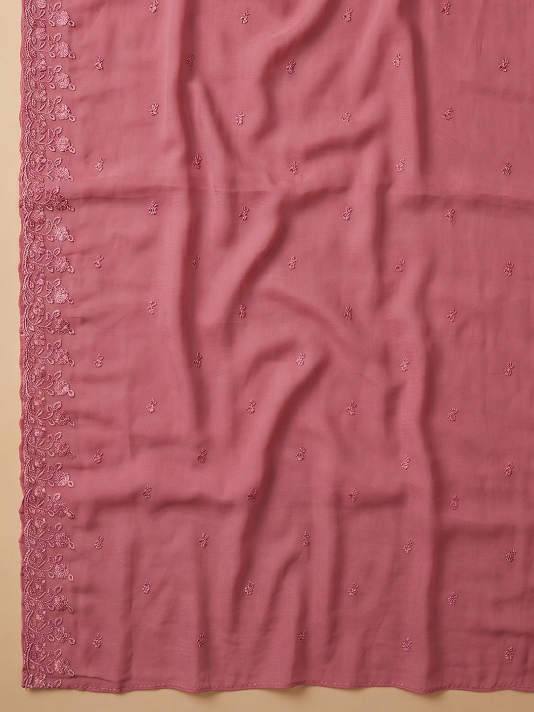 Onion Pink Embroidered Chanderi Unstitched Suit &amp; Pant With Chanderi Dupatta