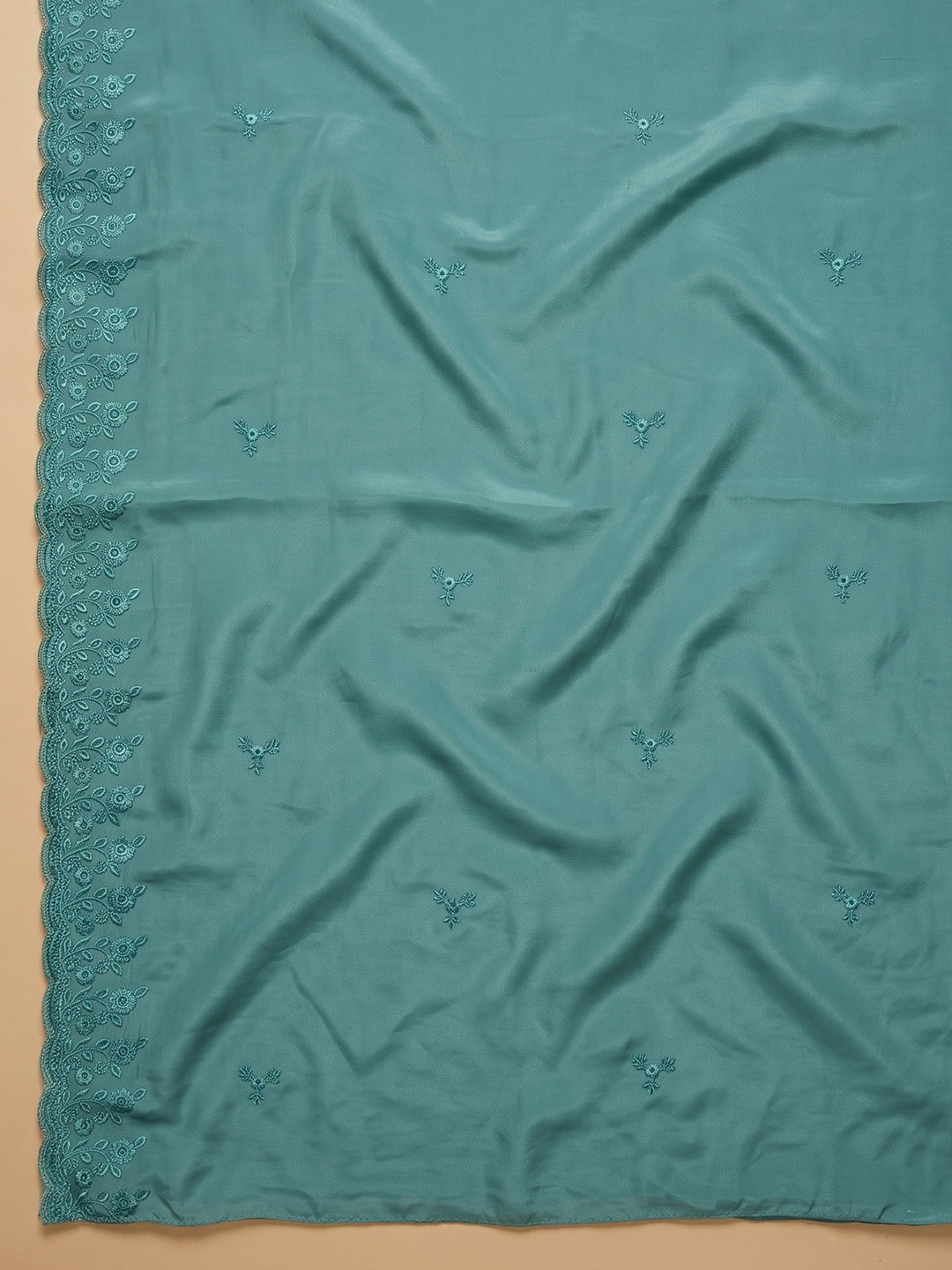 Rama Green Embroidered Chanderi Unstitched Suit &amp; Pant With Chanderi Dupatta