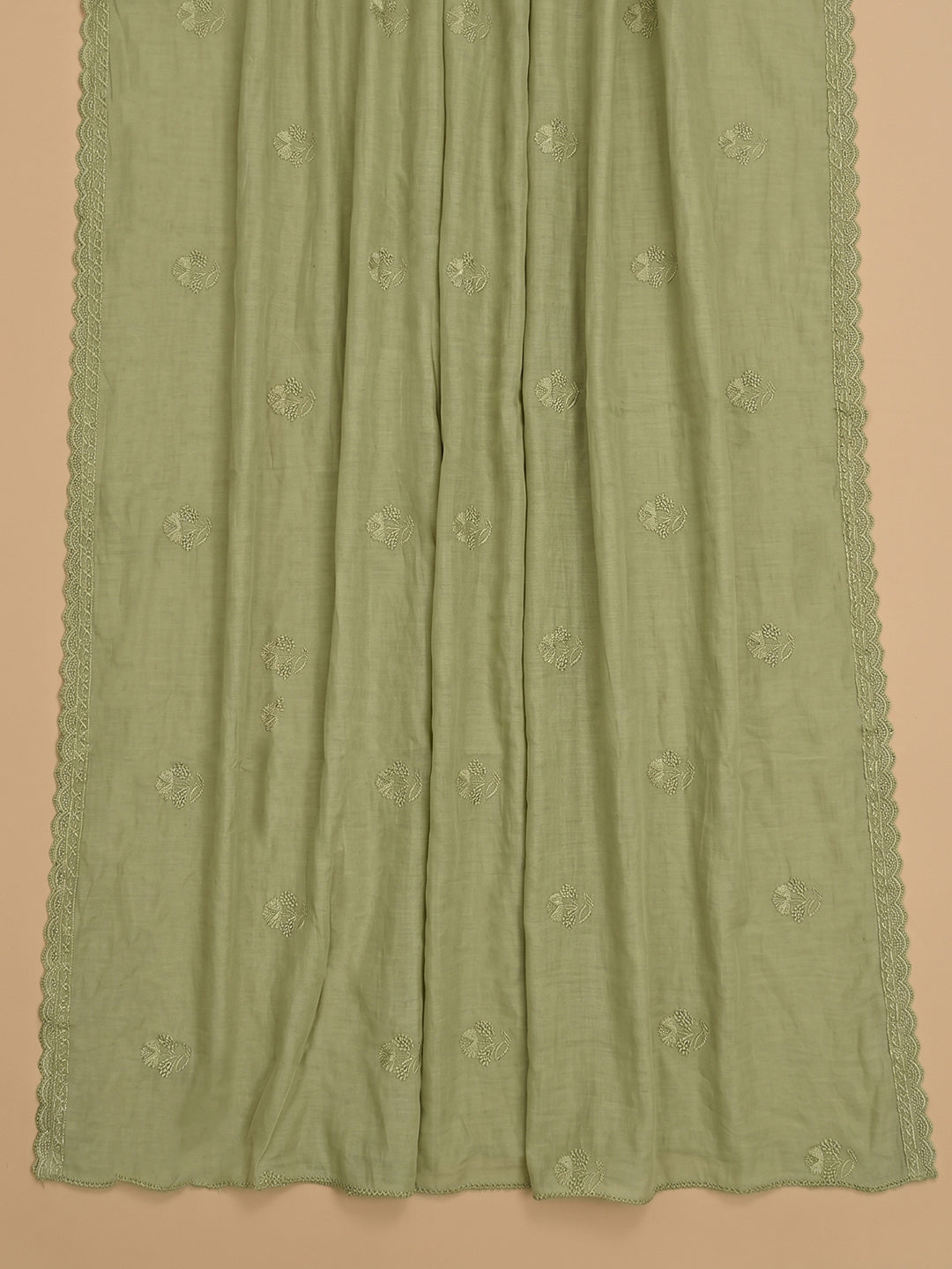 Mehndi Embroidered Chanderi Unstitched Suit With Pant &amp; Dupatta