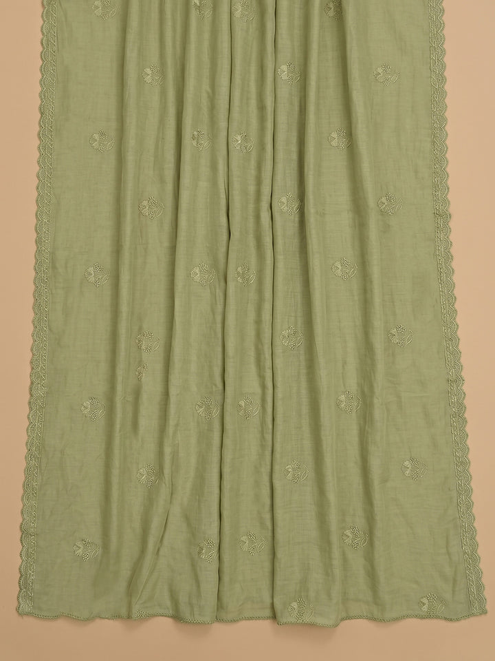 Mehndi Embroidered Chanderi Unstitched Suit With Pant &amp; Dupatta