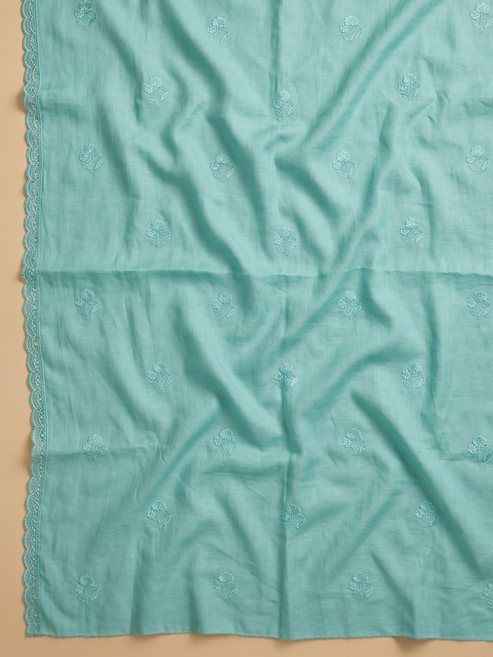 Sea Green Embroidered Chanderi Unstitched Suit With Pant &amp; Dupatta