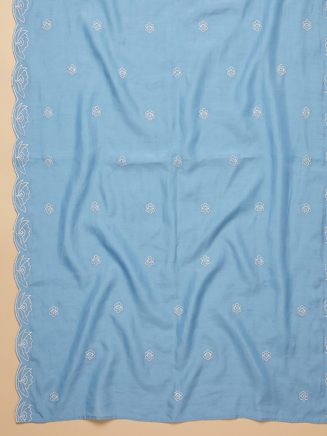 Blue Printed Cotton Blend Unstitched Suit With Pant &amp; Dupatta
