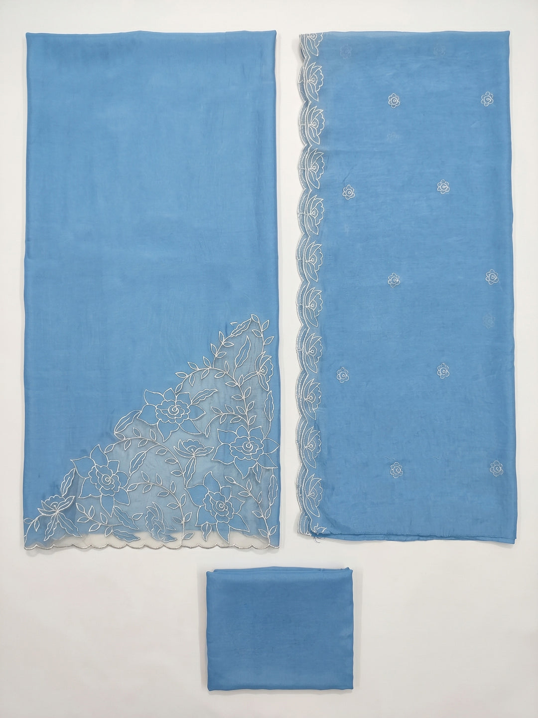 Blue Printed Cotton Blend Unstitched Suit With Pant &amp; Dupatta