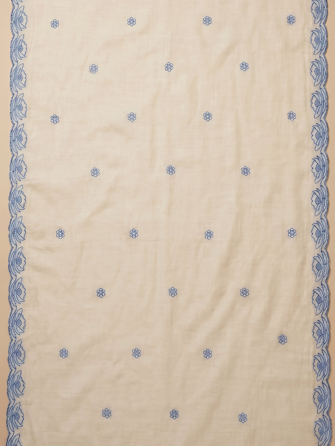 White Printed Cotton Blend Unstitched Suit With Pant &amp; Dupatta