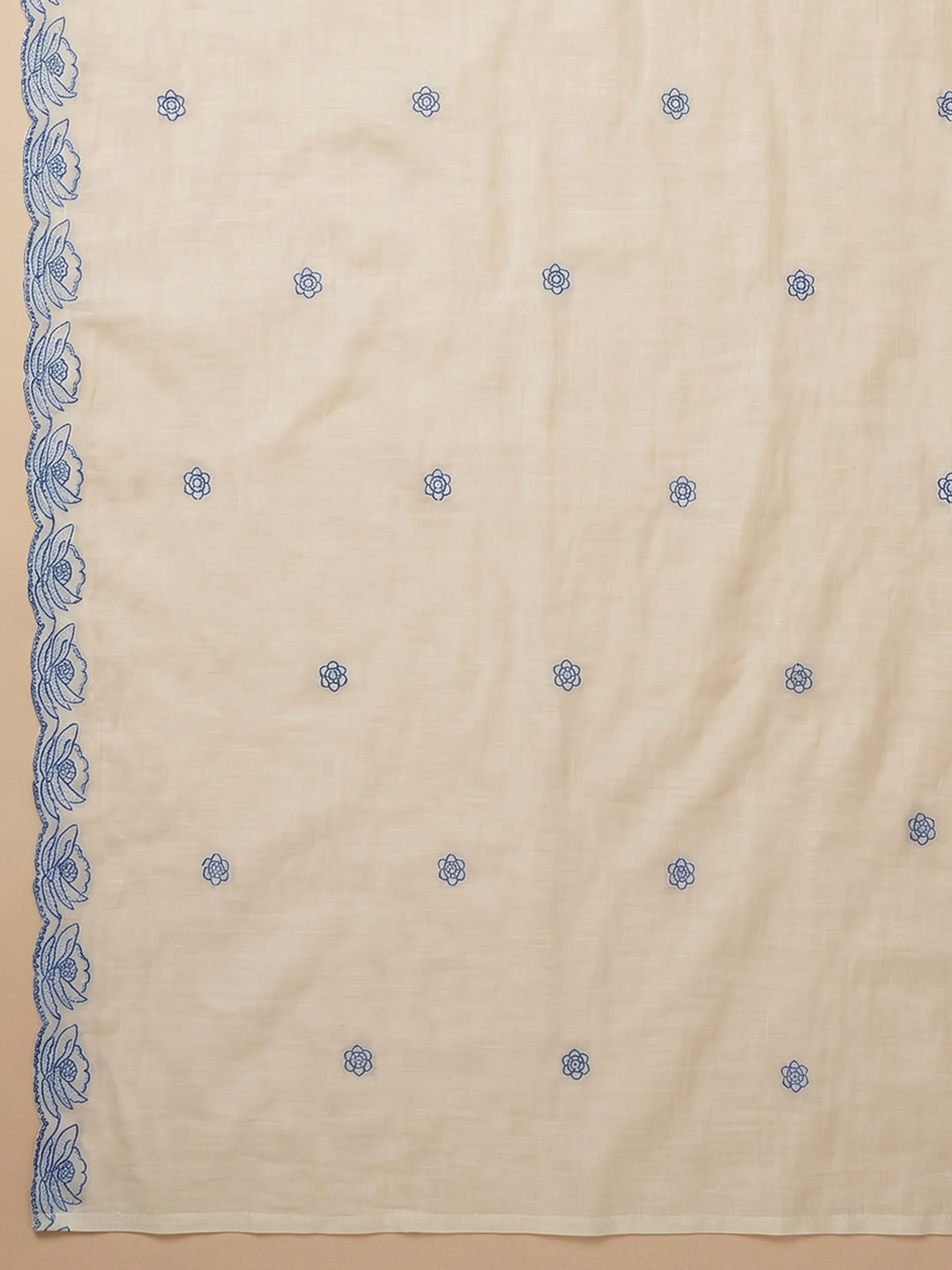 Off White Embroidered Chanderi Unstitched Suit With Pant &amp; Dupatta
