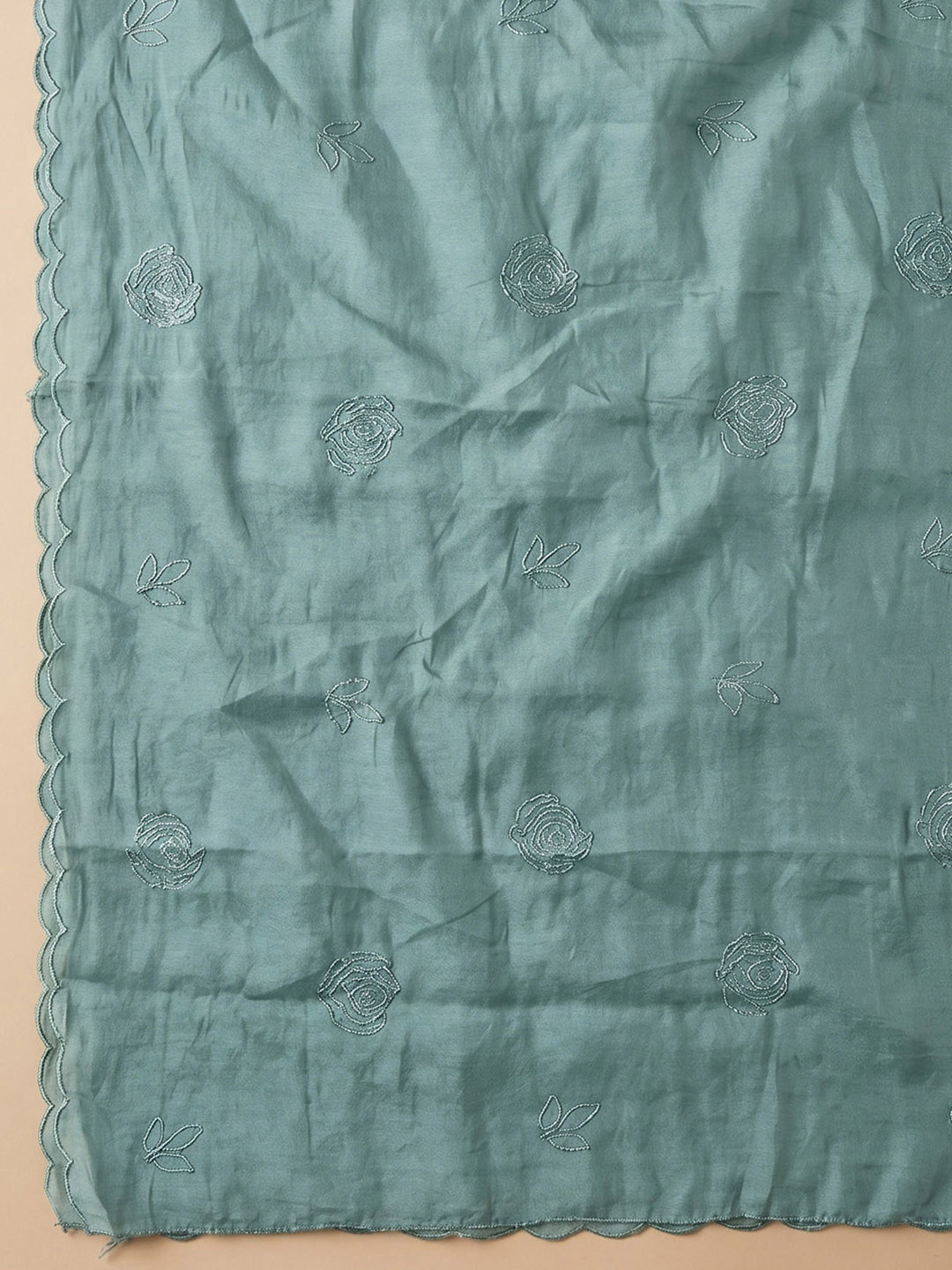 Aqua Blue Embroidered Chanderi Unstitched Suit &amp; Pant With Chanderi Dupatta