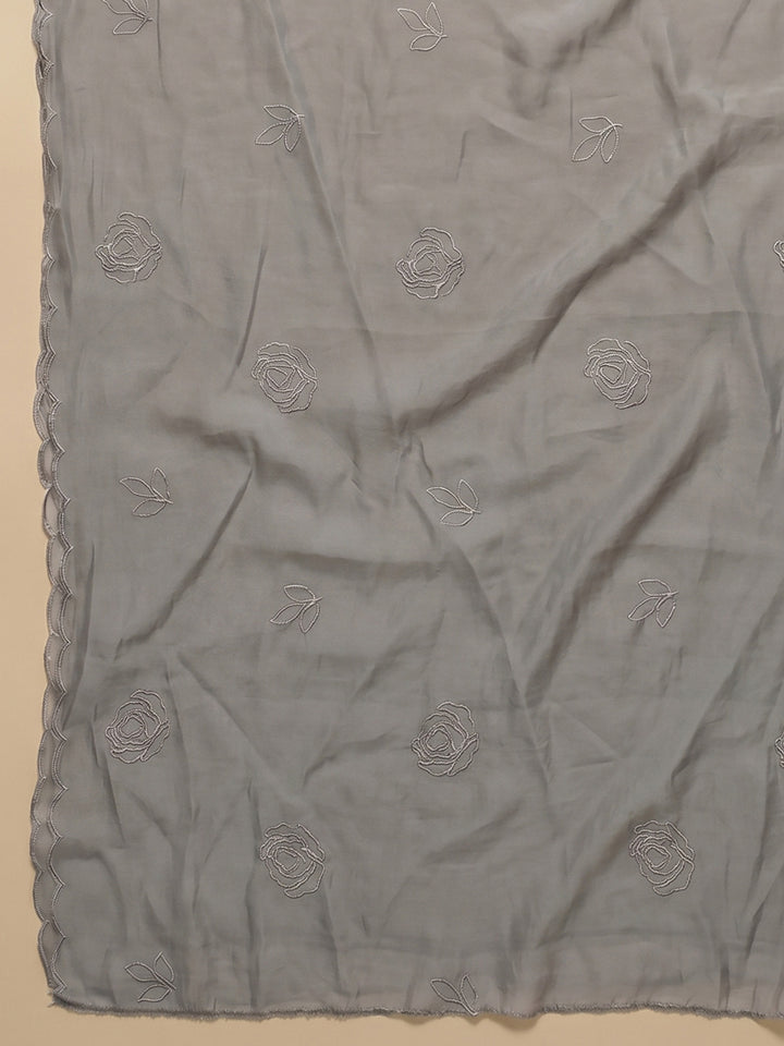 Mouse Embroidered Chanderi Unstitched Suit &amp; Pant With Chanderi Dupatta