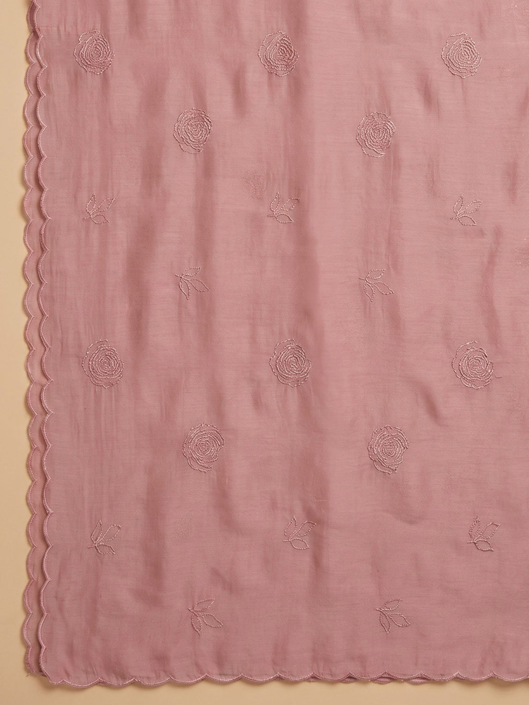 Peach Embroidered Chanderi Unstitched Suit &amp; Pant With Chanderi Dupatta