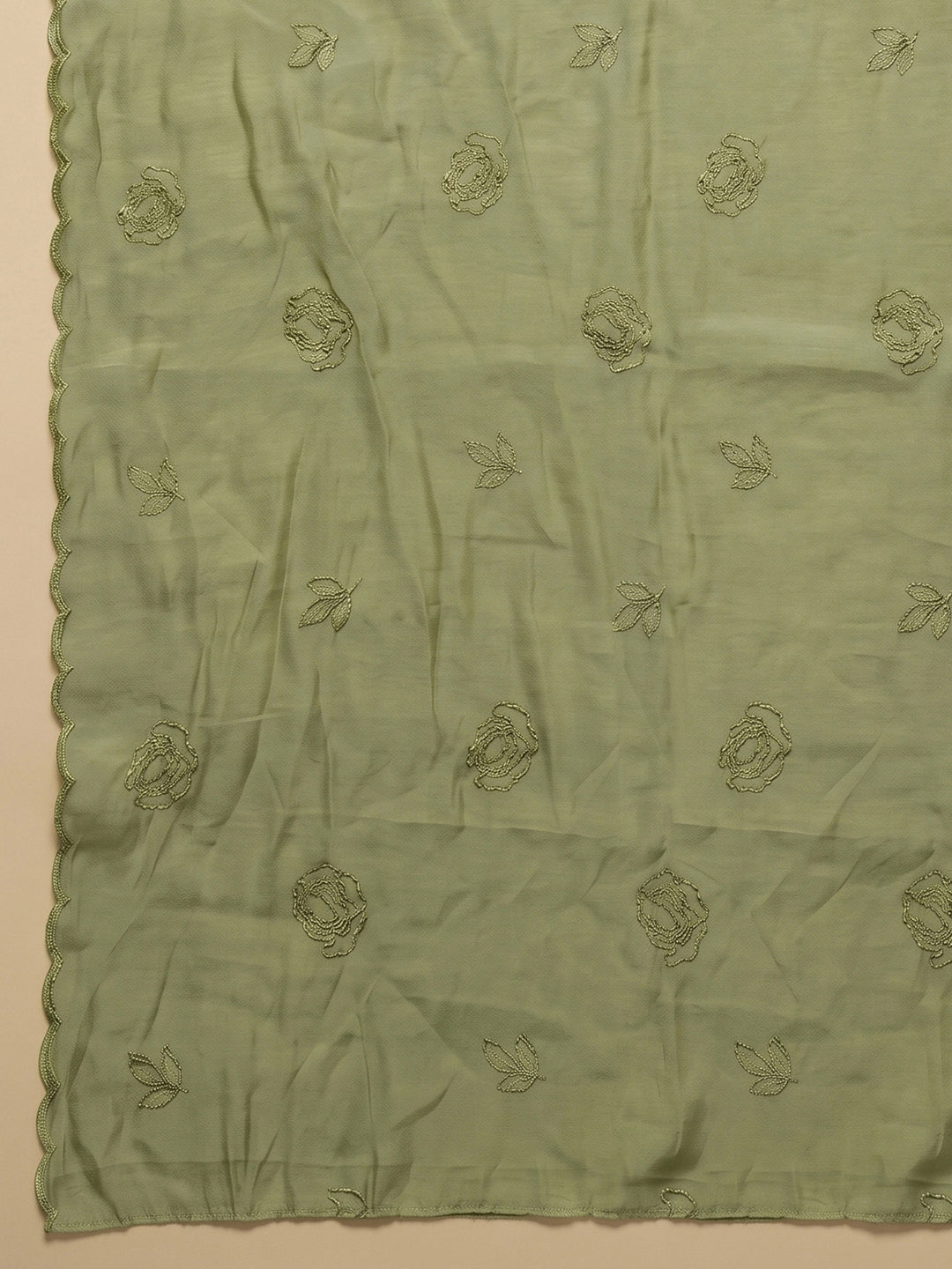 Pista Green Embroidered Chanderi Unstitched Suit &amp; Pant With Chanderi Dupatta