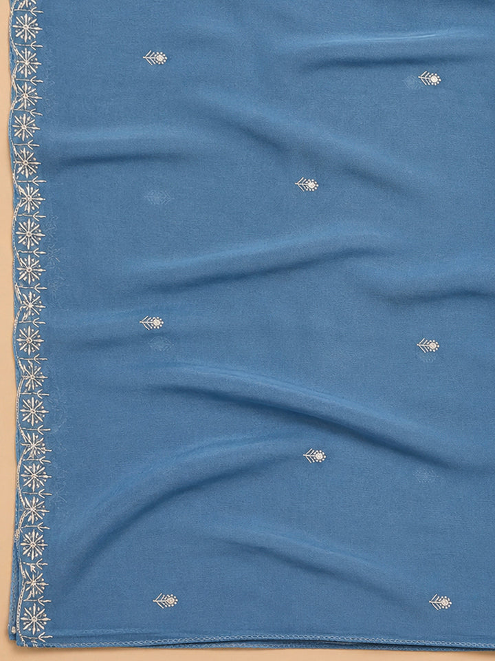 Indigo Embroidery Chanderi Unstitched Dress Material