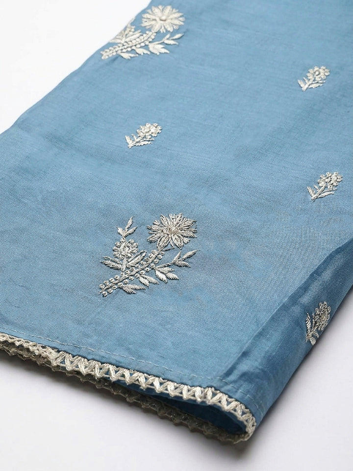 Indigo Embroidery Chanderi Unstitched Dress Material