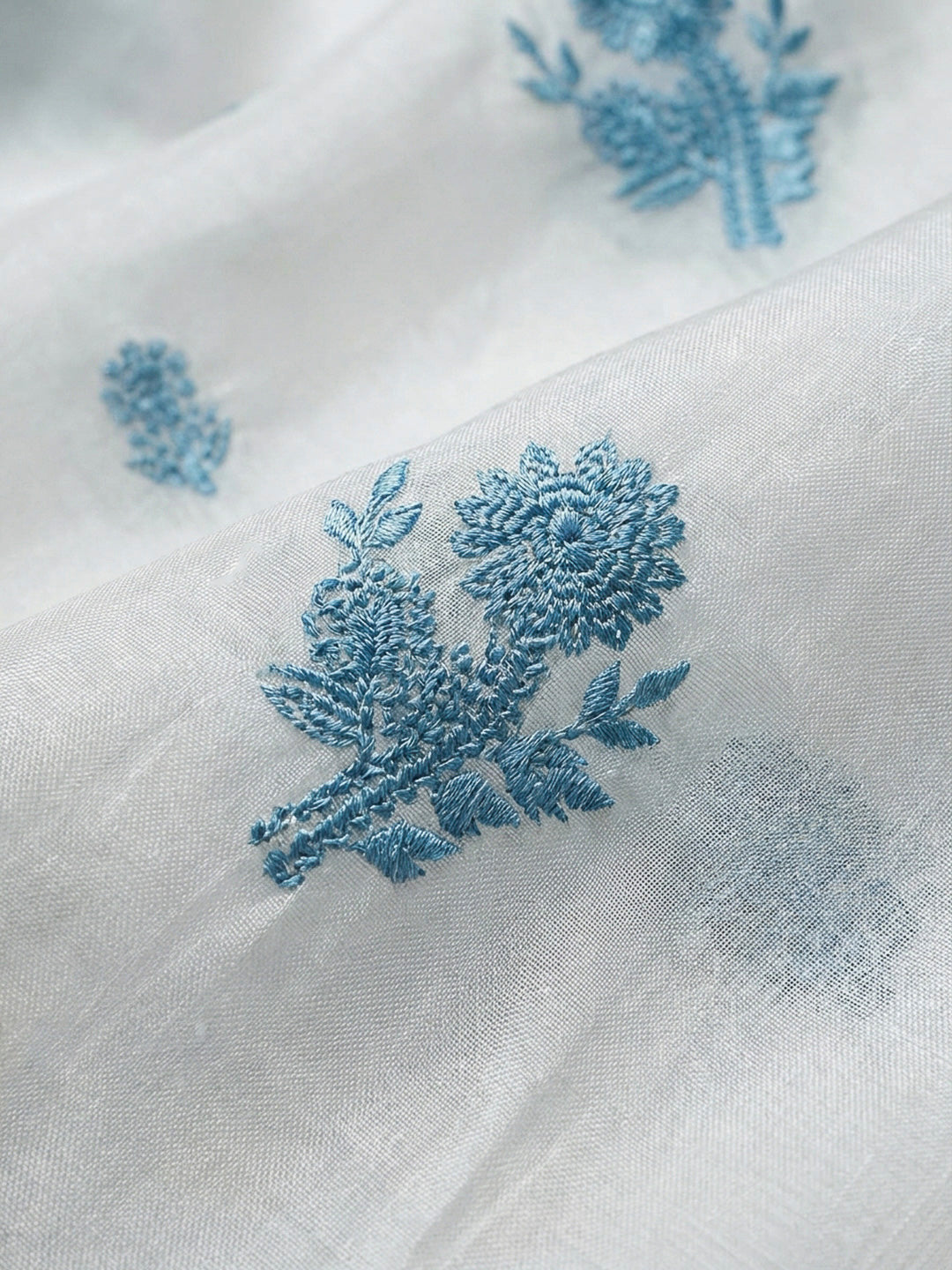 Off White Embroidery Chanderi Unstitched Dress Material