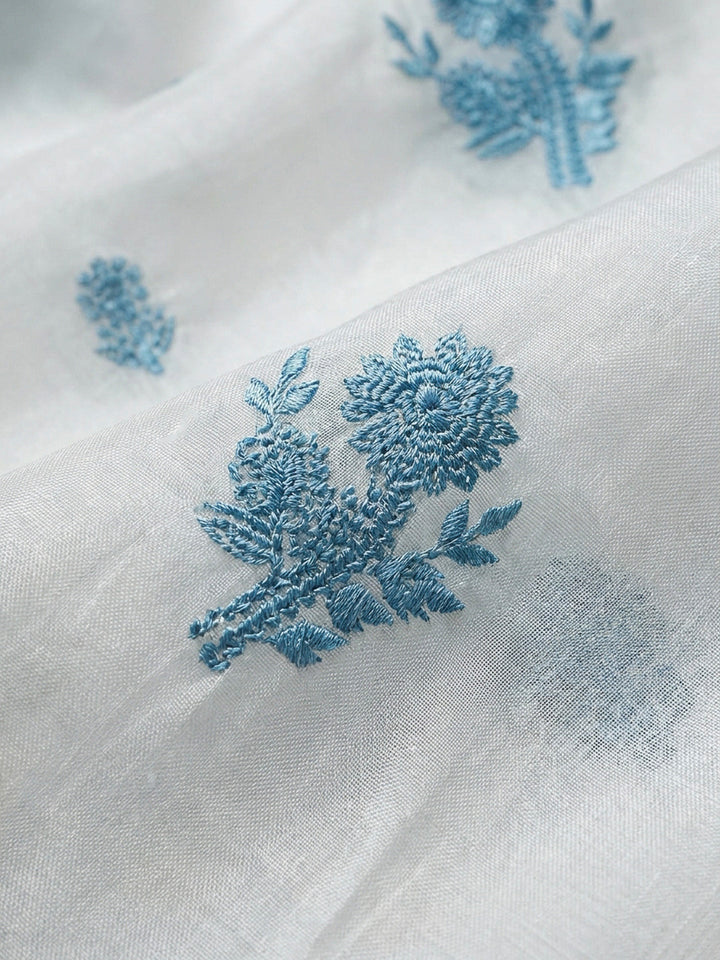 Off White Embroidery Chanderi Unstitched Dress Material