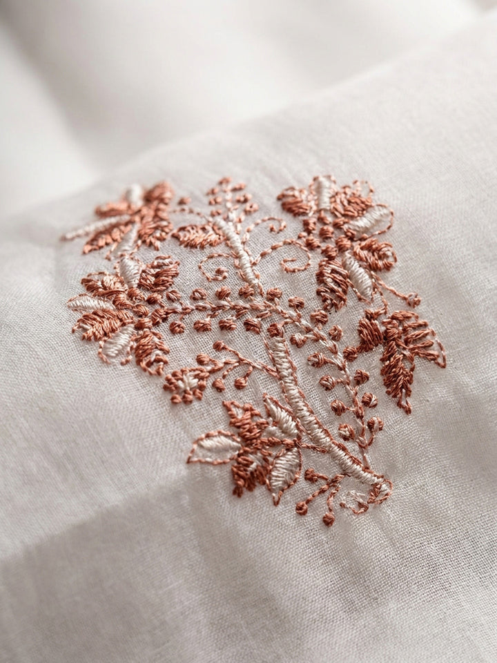 Peach Embroidery Chanderi Unstitched Dress Material