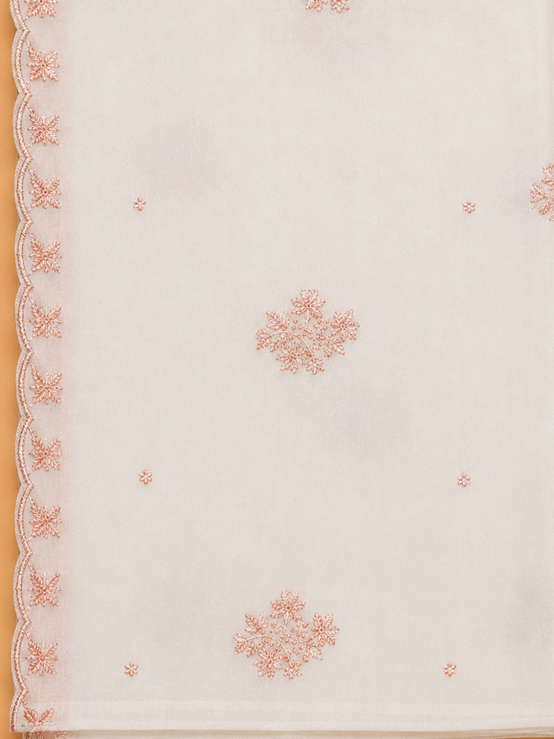 Peach Embroidery Chanderi Unstitched Dress Material