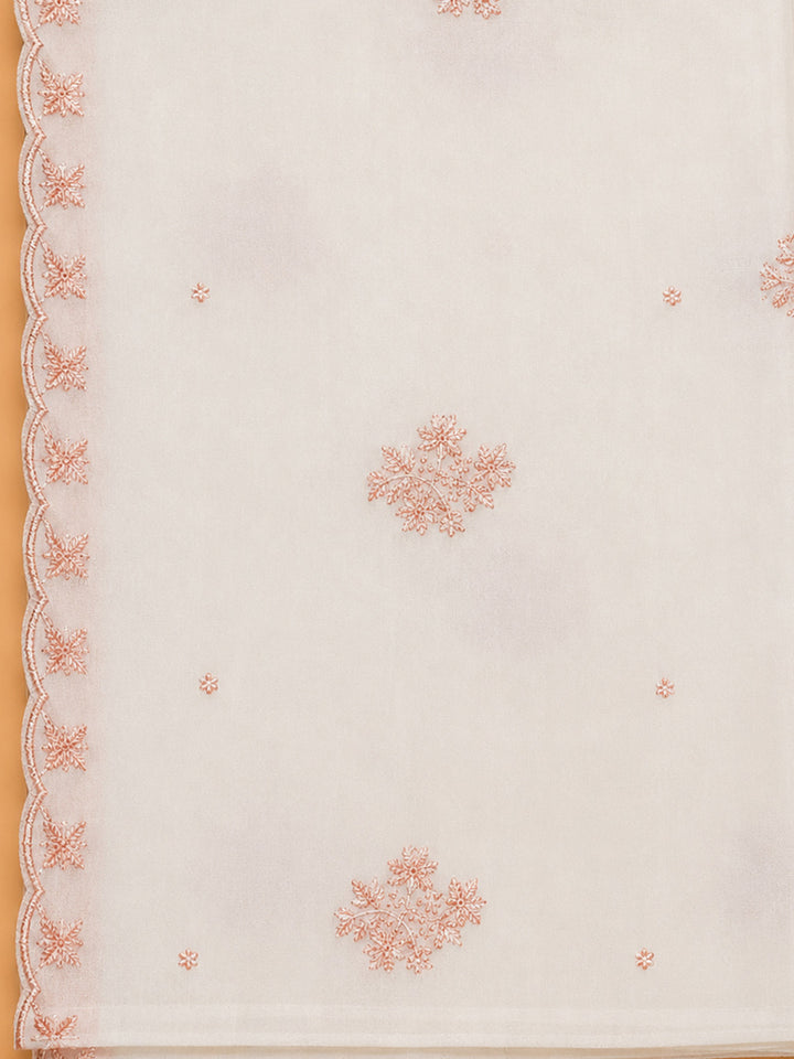 Peach Embroidery Chanderi Unstitched Dress Material