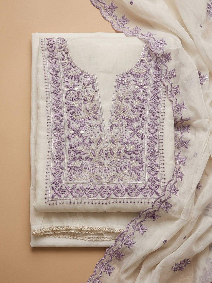 Purple Embroidery Chanderi Unstitched Dress Material