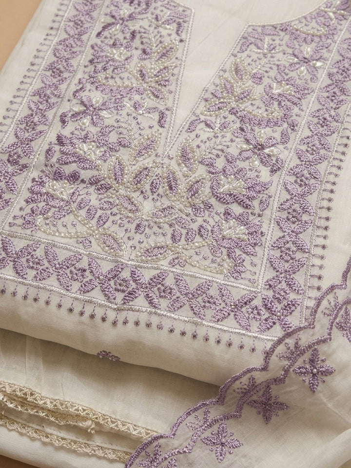 Purple Embroidery Chanderi Unstitched Dress Material