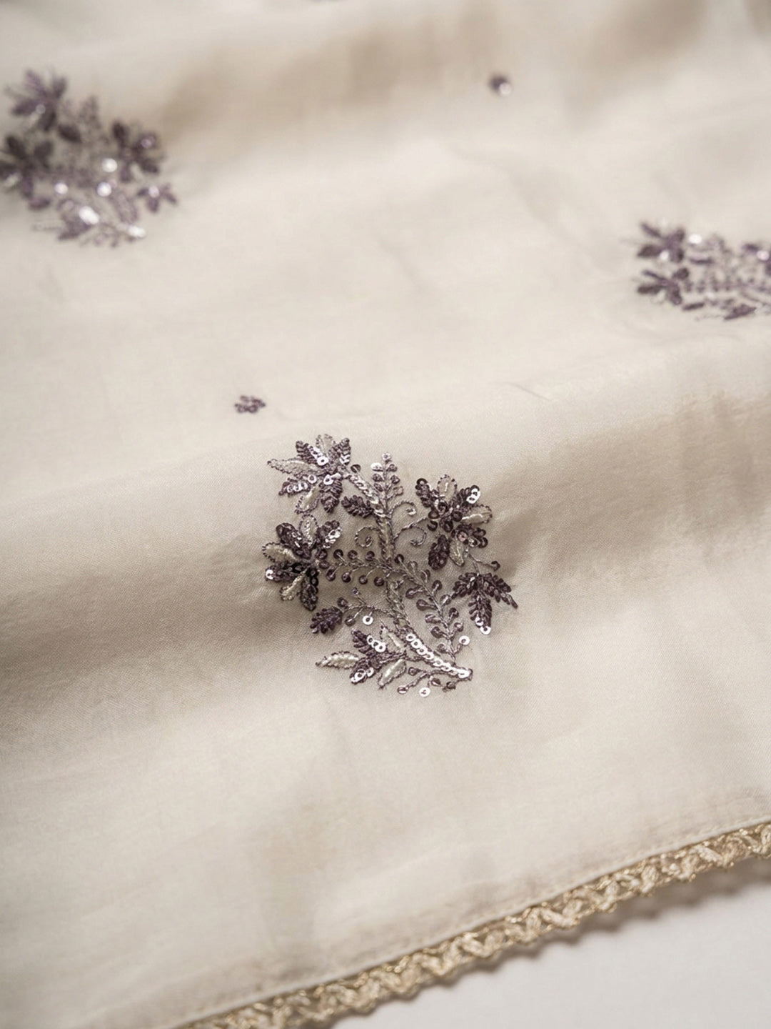 Purple Embroidery Chanderi Unstitched Dress Material