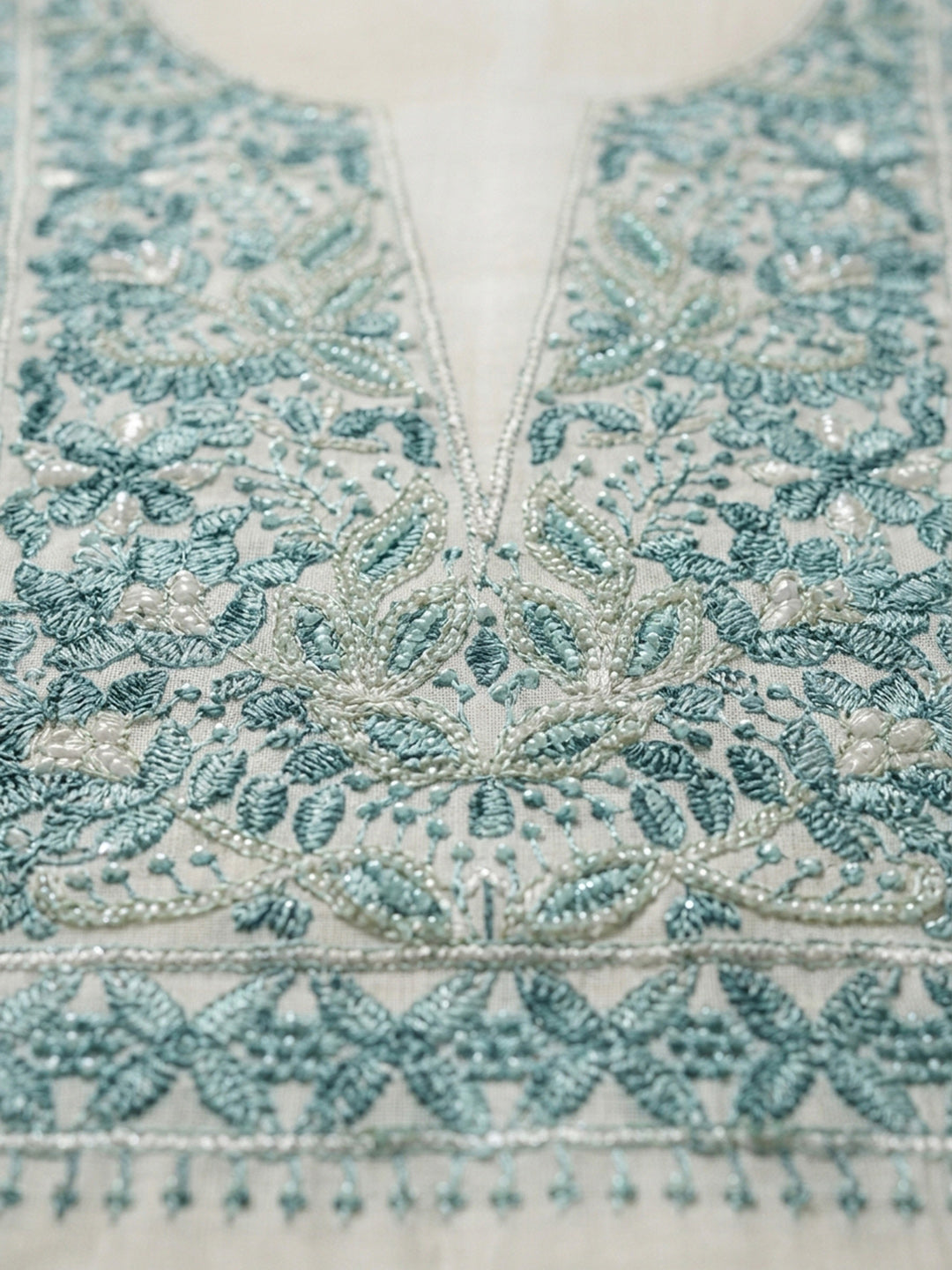 Rama Green Embroidery Chanderi Unstitched Dress Material