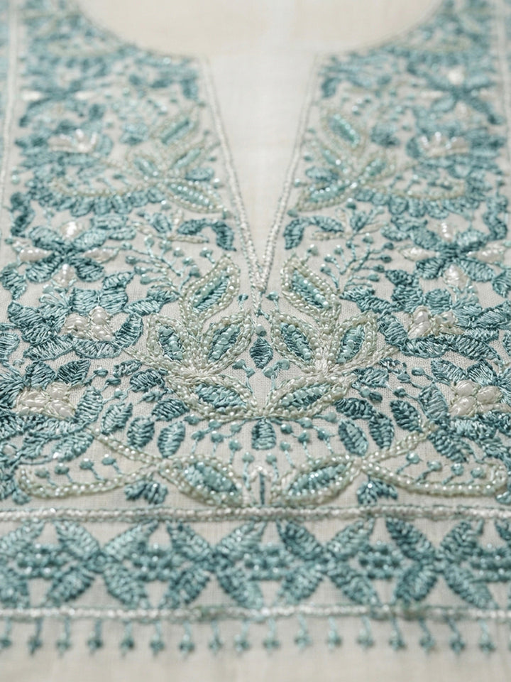 Rama Green Embroidery Chanderi Unstitched Dress Material