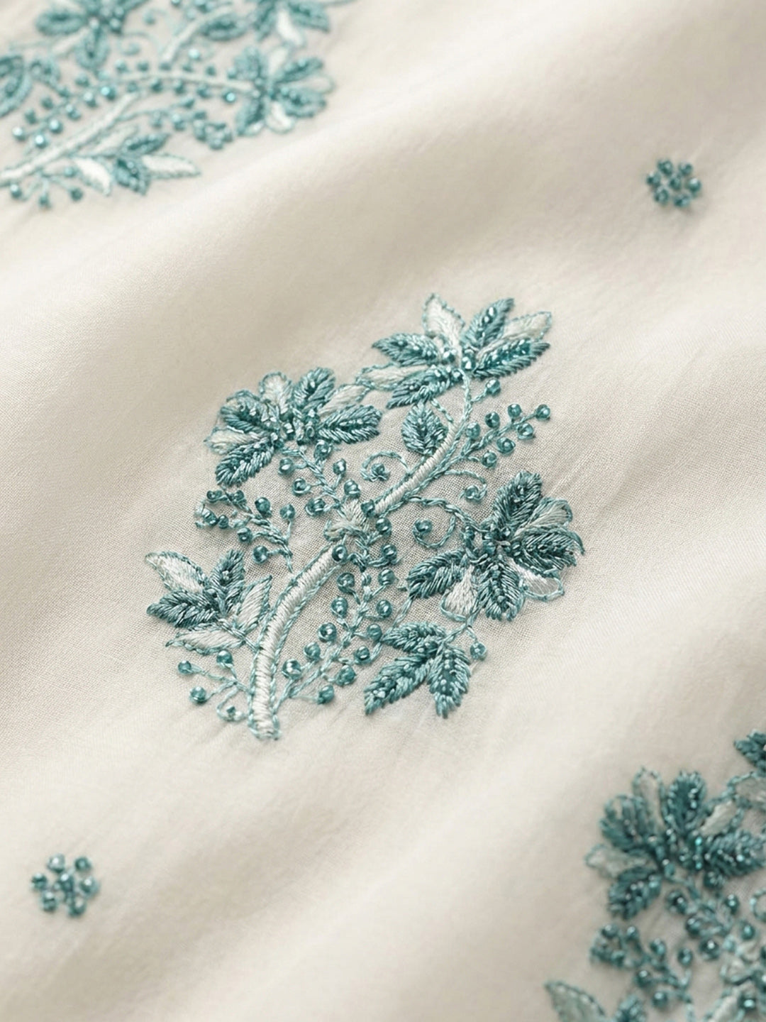 Rama Green Embroidery Chanderi Unstitched Dress Material