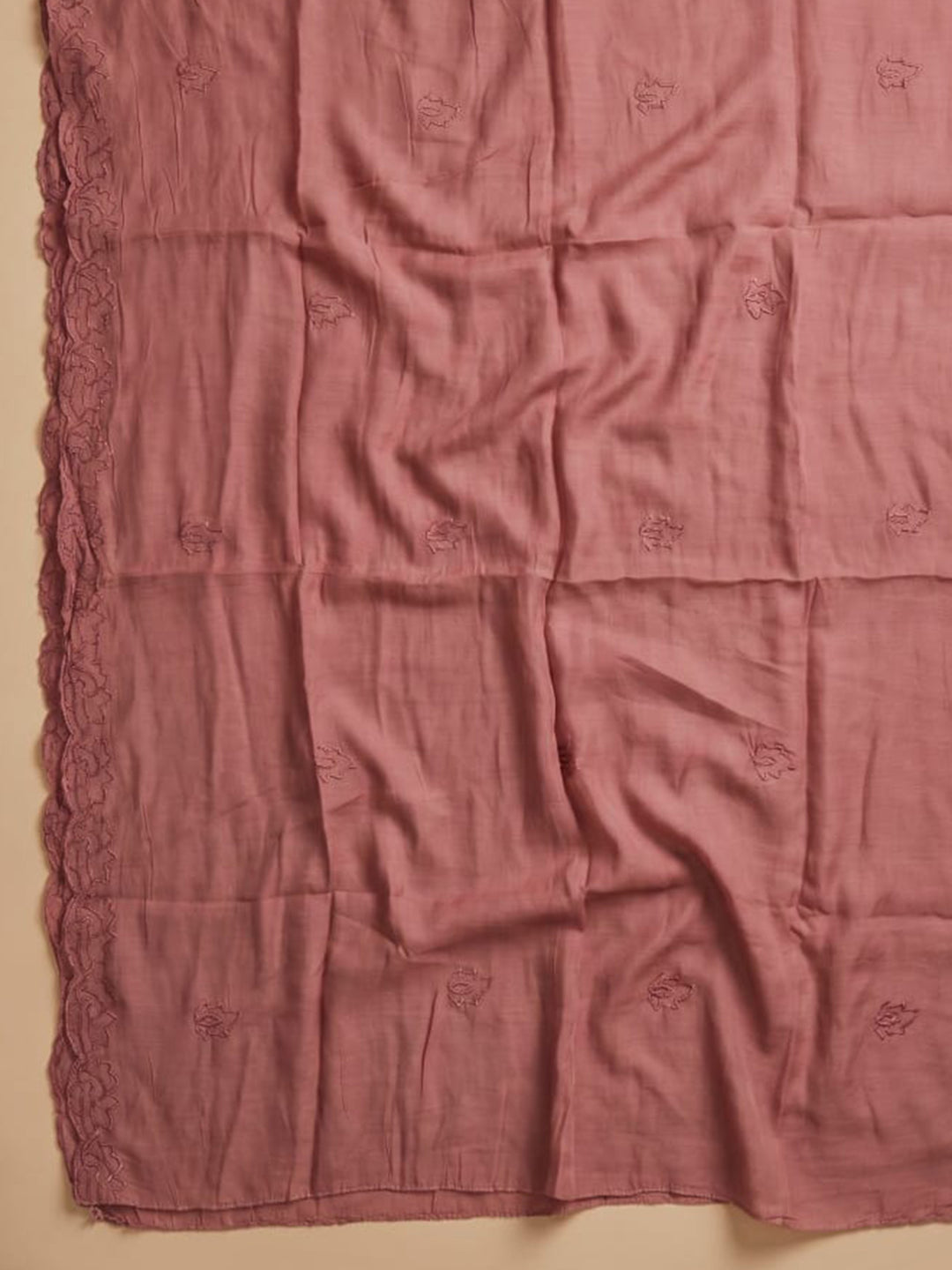 Dusty Pink Embroidered Chanderi Unstitched Suit &amp; Pant With Chanderi Dupatta