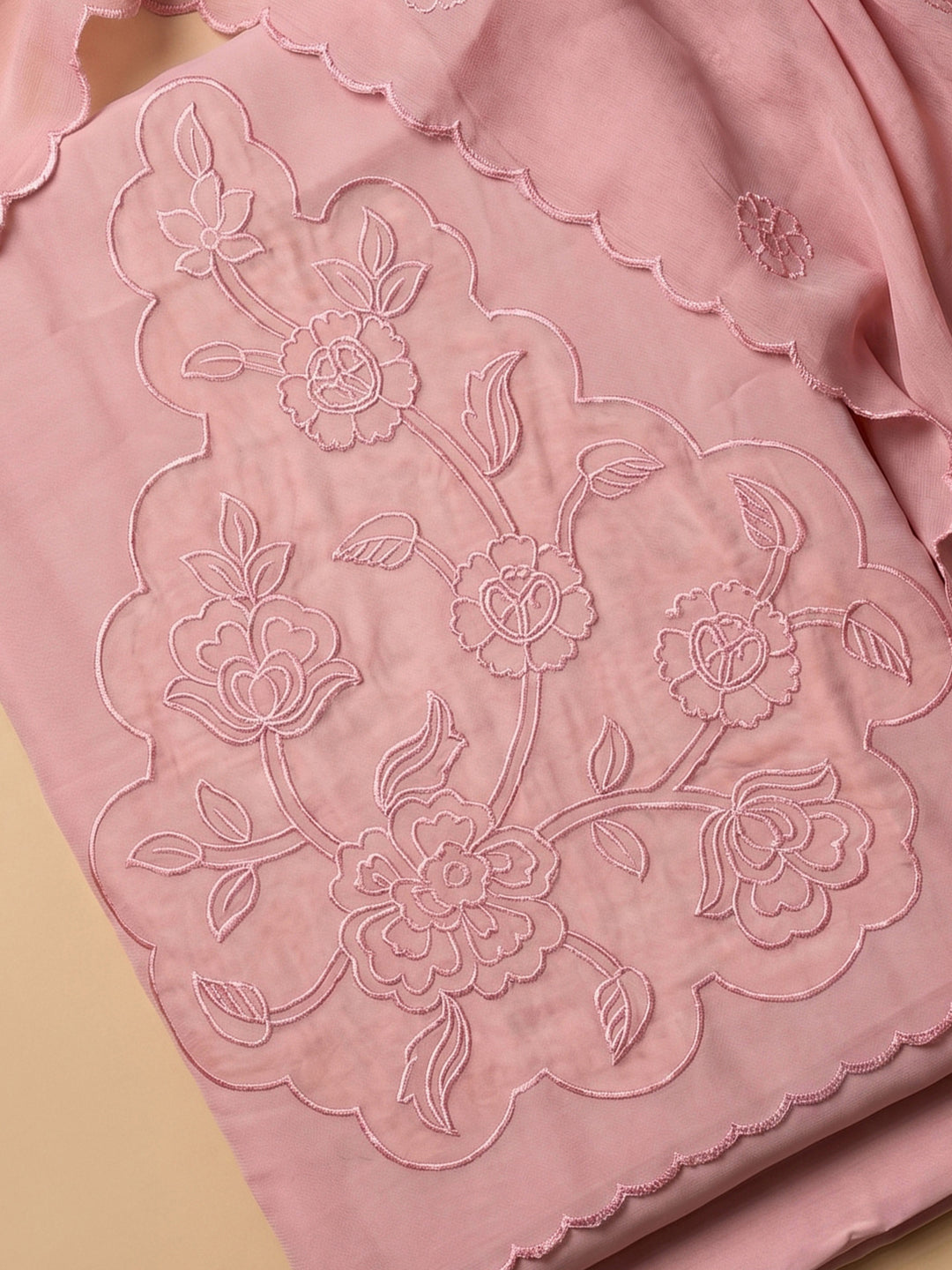 Peach Embroidered Chanderi Unstitched Suit &amp; Pant With Chanderi Dupatta