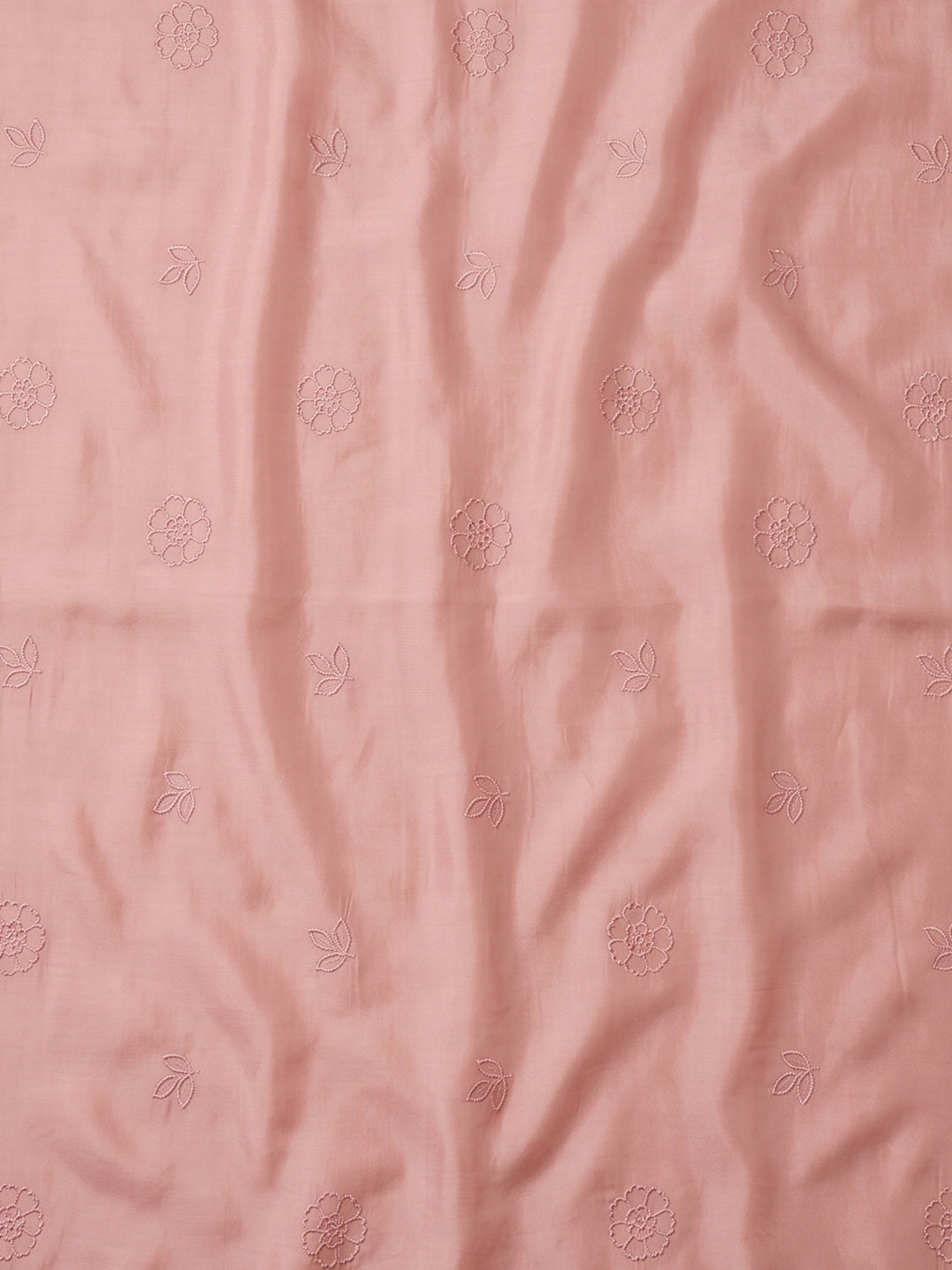 Peach Embroidered Chanderi Unstitched Suit &amp; Pant With Chanderi Dupatta