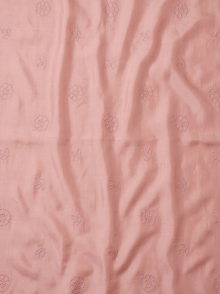 Peach Embroidered Chanderi Unstitched Suit &amp; Pant With Chanderi Dupatta