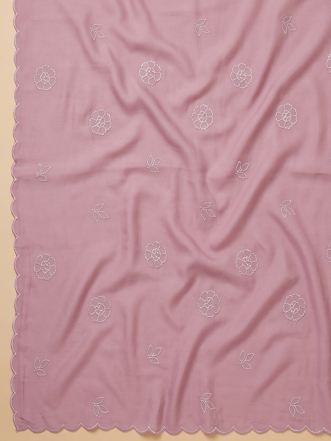 Pink Lavender Embroidered Chanderi Unstitched Suit &amp; Pant With Chanderi Dupatta