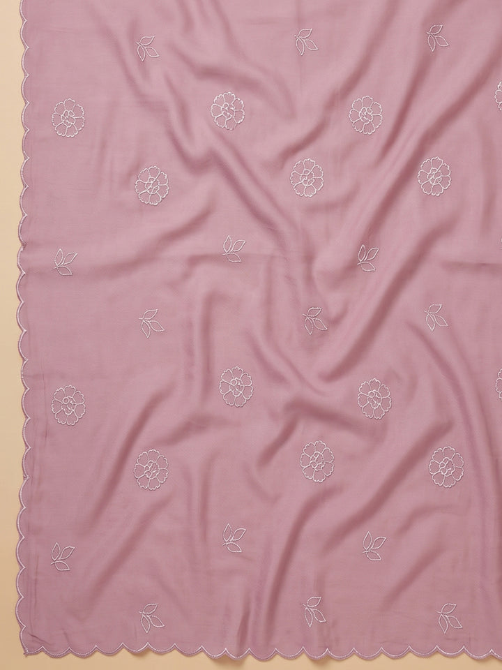 Pink Lavender Embroidered Chanderi Unstitched Suit &amp; Pant With Chanderi Dupatta