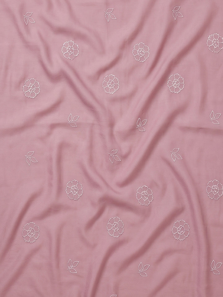 Pink Lavender Embroidered Chanderi Unstitched Suit &amp; Pant With Chanderi Dupatta