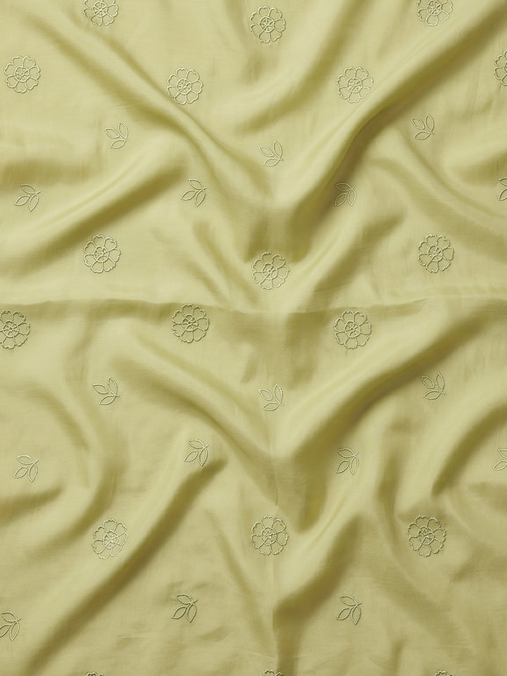 Pista Green Embroidered Chanderi Unstitched Suit &amp; Pant With Chanderi Dupatta