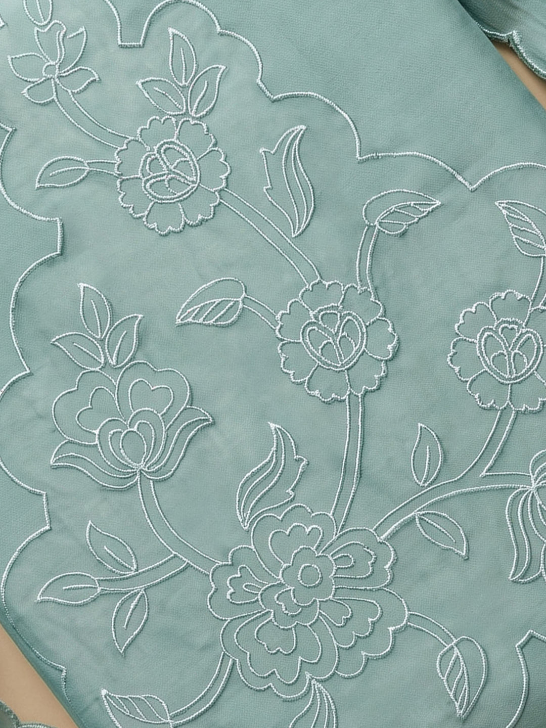Sea Green Embroidered Chanderi Unstitched Suit &amp; Pant With Chanderi Dupatta