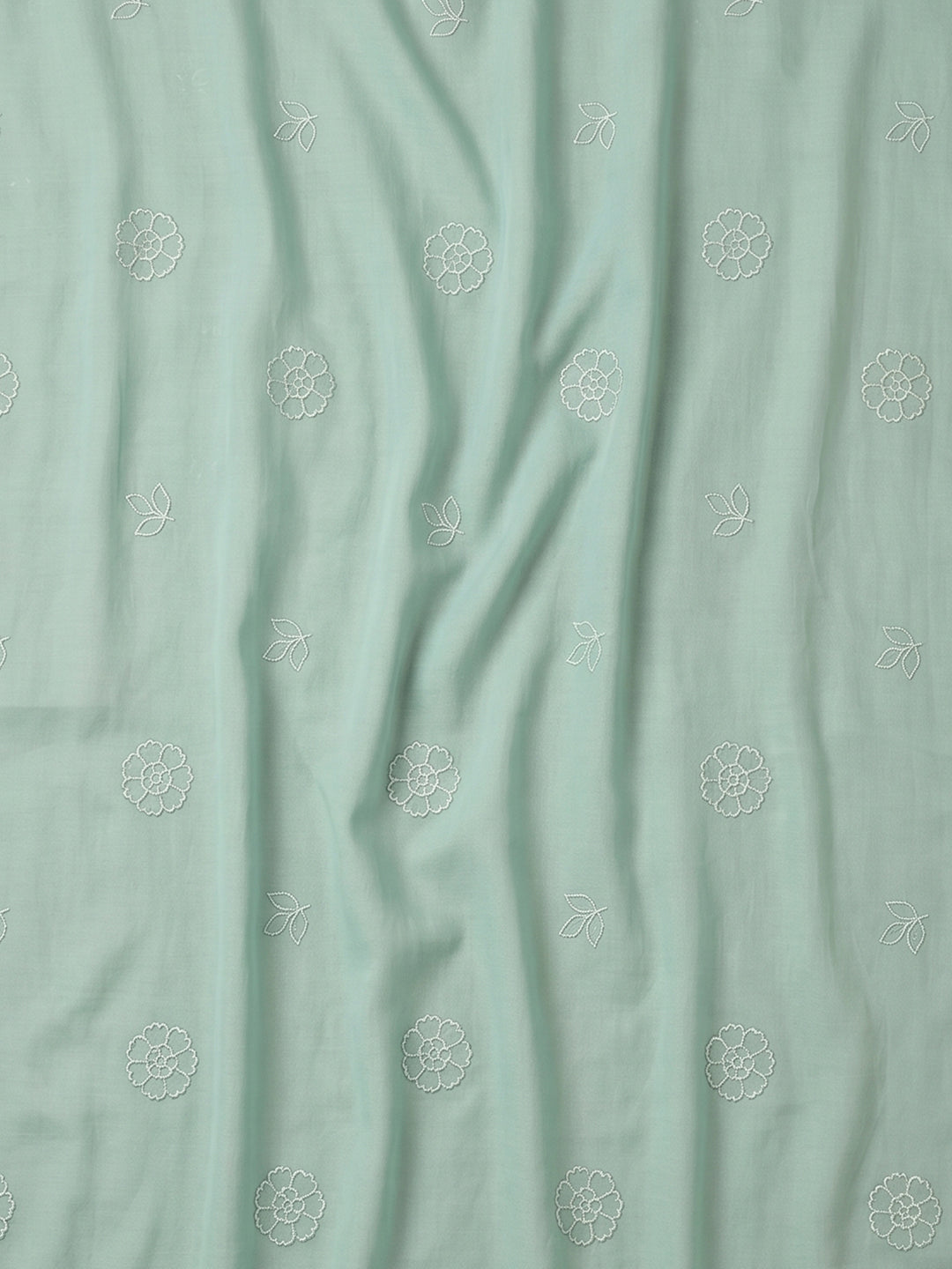 Sea Green Embroidered Chanderi Unstitched Suit &amp; Pant With Chanderi Dupatta