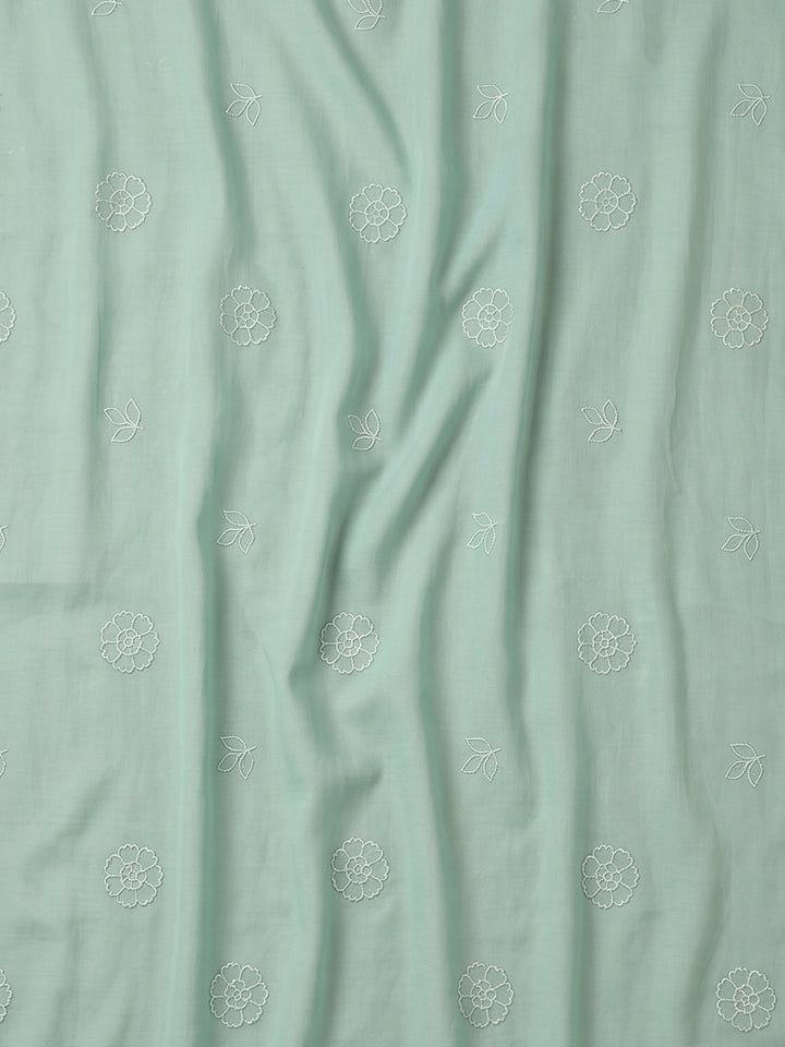 Sea Green Embroidered Chanderi Unstitched Suit &amp; Pant With Chanderi Dupatta