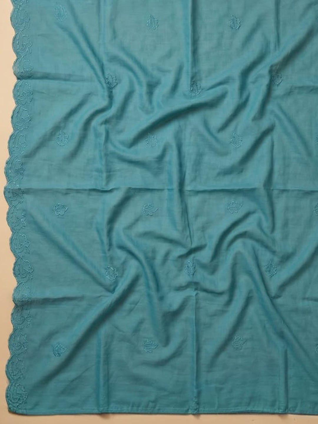 Sky Blue Embroidered Chanderi Unstitched Suit &amp; Pant With Chanderi Dupatta